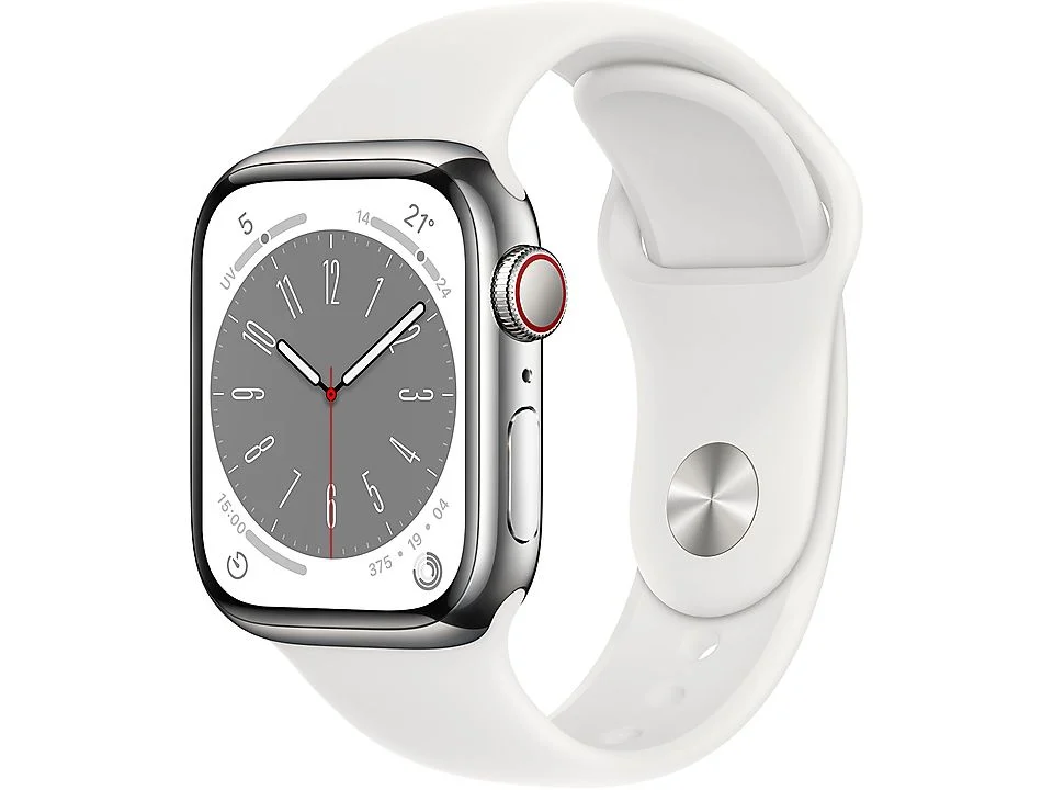 Apple Watch Series 8 GPS + Cellular - Cassa in Acciaio Argento con Cinturino Sport Bianco - 45m Italia