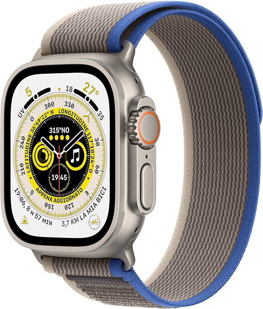 Apple Watch Ultra GPS + Cellular - Cassa in Titanio con Cinturino Blue/Gray Trail - S/M 49mm Italia