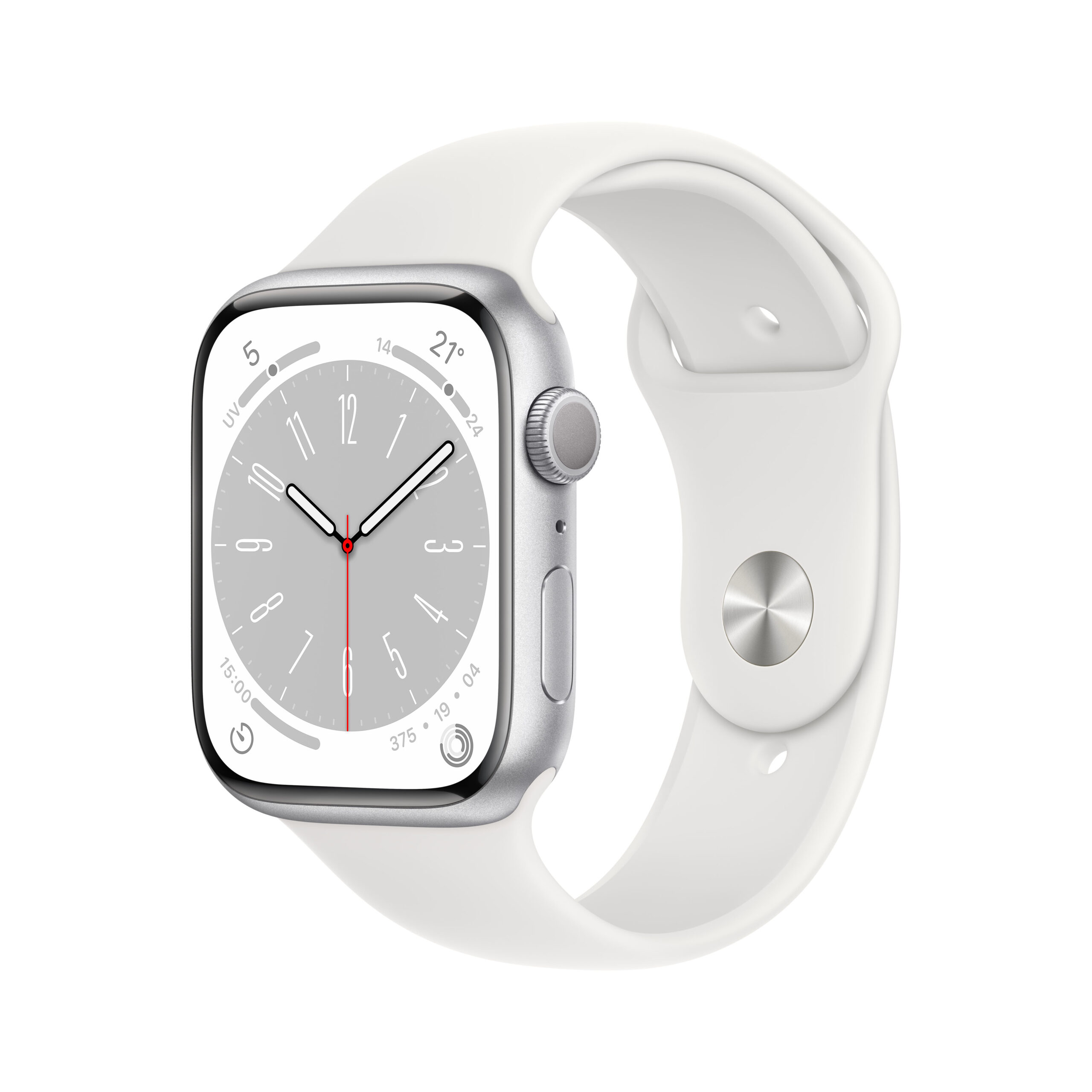 Apple Watch Series 8 GPS - Cassa in Alluminio Argento con Cinturino Sport Bianco - 45mm EU